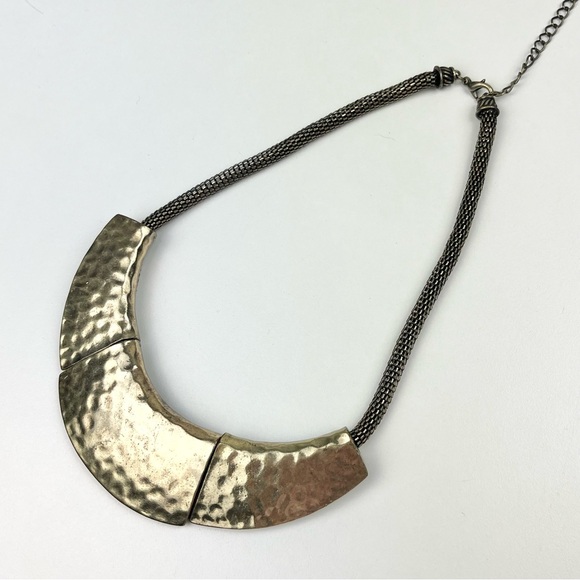 ❤️ Textured Bib Tribal Statement Necklace Antiqued Gold Boho Bohemian African - Picture 5 of 8